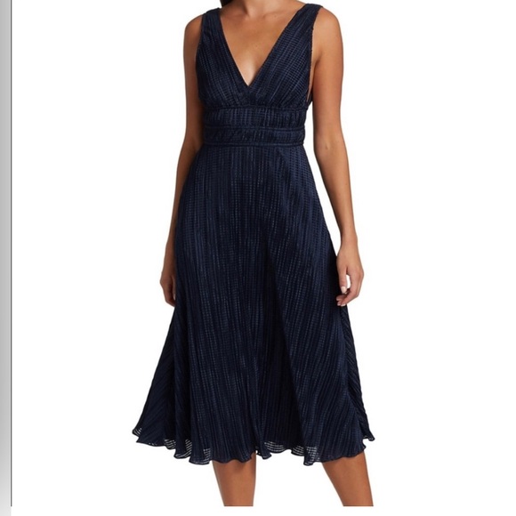 MONIQUE LHUILLIER Night Sky Deep V-neck Back Ties Sleeveless Dress Sz 8 - Picture 2 of 9